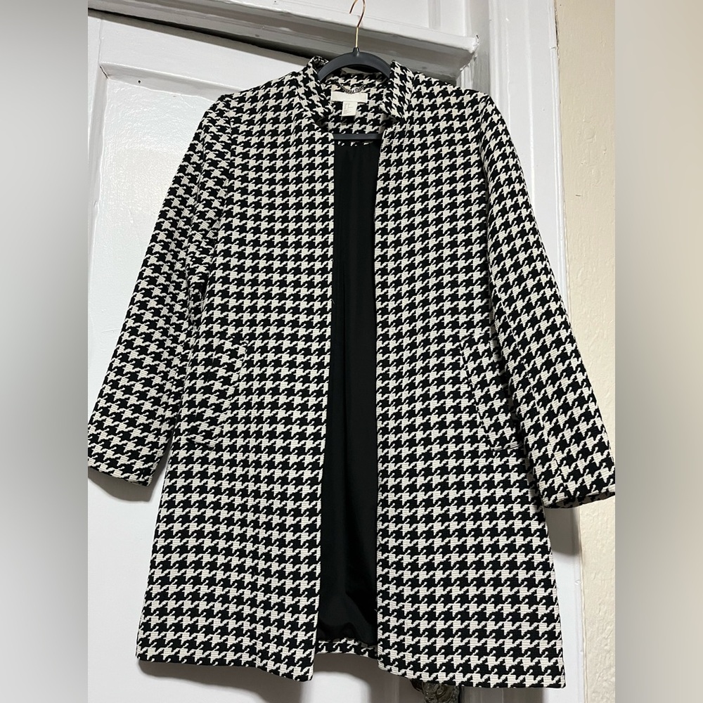 H&M Black and White Houndstooth Pea Coat